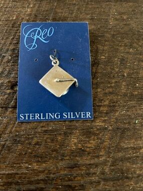 Sterling Silver Graduation Cap Charm Pendant - Silver